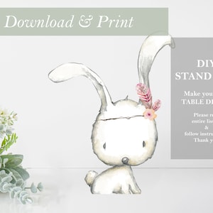 SINGLE SIDED Bunny Stand Up Cut Out Printable Woodland Girl Baby Shower Decor Nursery Woodland Animals Centerpieces DIY Digital Cut Outs