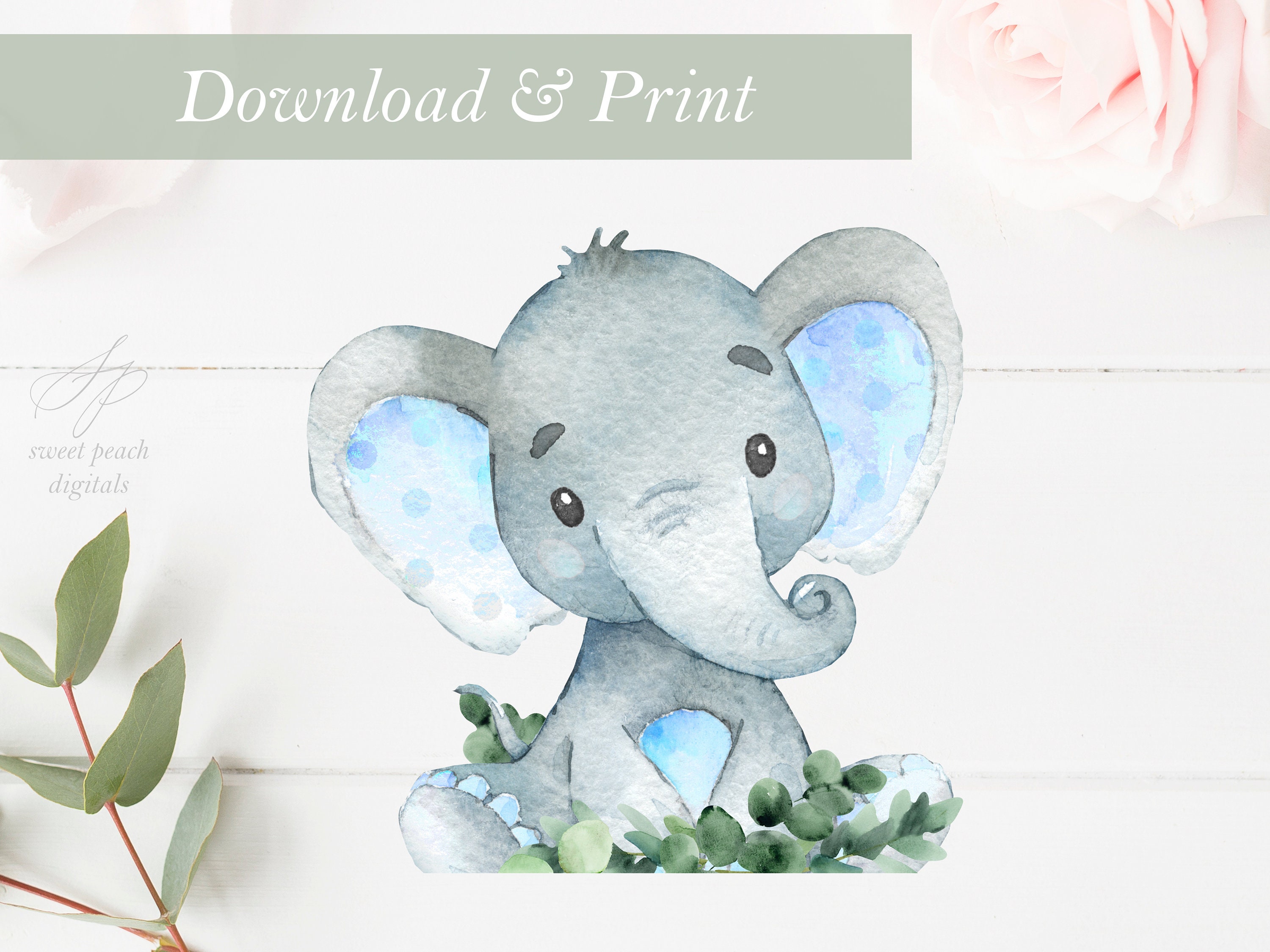 Safari Elephant Baby Shower Decor Double Sided Greenery Etsy