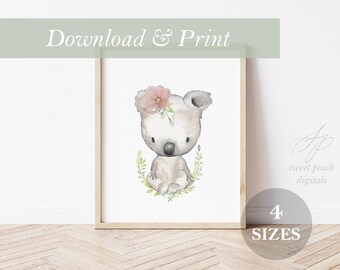 Koala Bear Australian Nursery Decor Wall Art Printable Digital Print Safari Zoo Australia Wild Animal Jungle Watercolor 16x20 11x14 8x10 5x7
