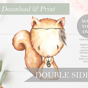 Squirrel Woodland Baby Shower Table Decoration Party Decor Double Side Gender Neutral Cut Out Printable Girl Nursery Centerpiece DIY Digital