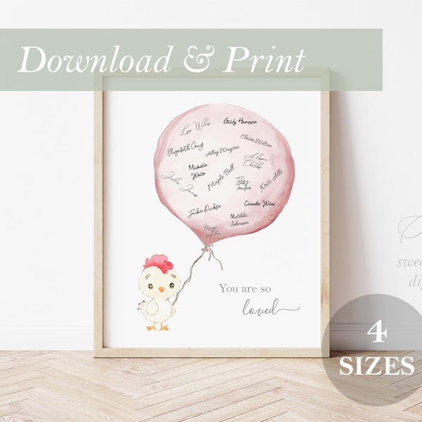 Farm Rooster Guestbook Alternative Barnyard Barn Yard Sign Balloon Baby Shower You Are So Loved Digital Printable Nursery Girl Wall Print