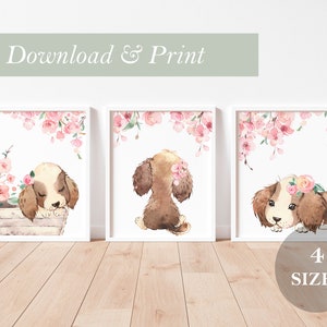Puppy Dog Set Nursery Decor Wall Art Printable Digital Prints Girl Watercolor Girl&#39;s Best Friend Puppies Girl DIY Gift Puppy Nursery Decor