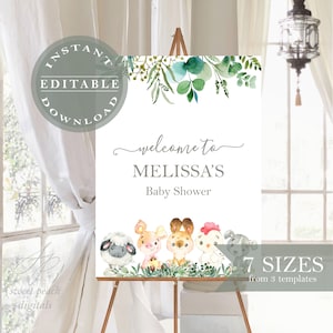 Farm Welcome Baby Shower Sign Barn Yard Barnyard Animal Digital Printable Decor Party Poster Board Print Boy Girl Variety of Sizes Editable