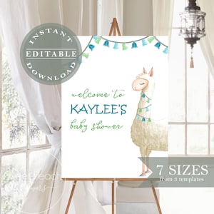 Llama Welcome Alpaca Sign Baby Shower Boy Girl Editable Template Digital DIY Edit Gender Neutral Poster Signage Theme Birthday Party Decor