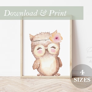 Boho Owl Nursery Decor Wall Art Printable Digital Prints Woodland Forest Animals Owl Hoot Girl Watercolor Painting Decoration Forest Friend