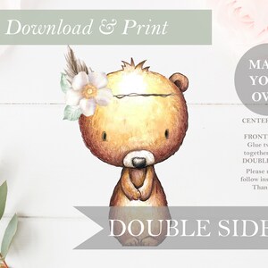Bear Woodland Baby Shower Table Decoration Party Decor Double Sided Gender Neutral Cut Out Printable Girl Nursery Centerpiece DIY Digital