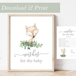 Woodland Games Wishes for Baby Shower Card Girl Print Forest Animal Fawn Fox Squirrel Party Printable Woodland Game Decor Decoration Dear