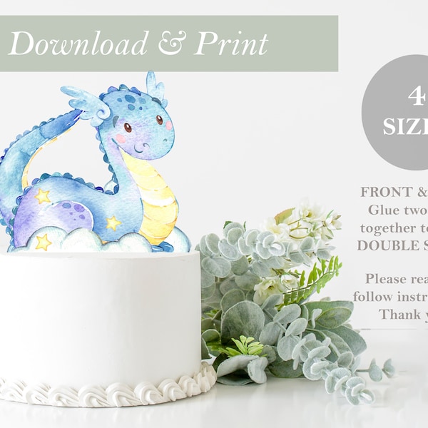 Dragon Cake Topper Printable Birthday 4 Sizes Cake Cut Out Cloud Digital Cake Baby Shower Decor Centerpieces DIY Print and Cut File Create