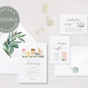 Farm Invitation Baby Shower Birthday Invite Barnyard Barn Digital Printable Editable Template Adobe Acrobat Boy Girl Decor Invite Suite DIY