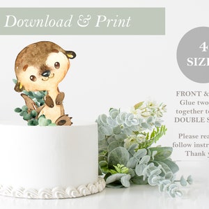 Otter Cake Topper 4 Sizes Woodland Forest Print and Cut Out Greenery Printable Birthday Cake Baby Shower Decor Centerpieces DIY Digital File