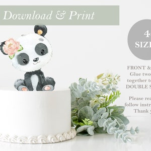 Girl Panda Topper DOUBLE SIDED Printable Flower Cut Out Safari Birthday Cake Baby Shower Decor Nursery Centerpieces DIY Digital File Jungle