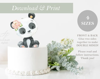 Girl Panda Topper DOUBLE SIDED Printable Flower Cut Out Safari Birthday Cake Baby Shower Decor Nursery Centerpieces DIY Digital File Jungle