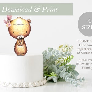 Bear Topper DOUBLE SIDED Printable Flower Cut Out Woodland Birthday Cake Baby Shower Decor Nursery Centerpieces DIY Digital File Bear Forest