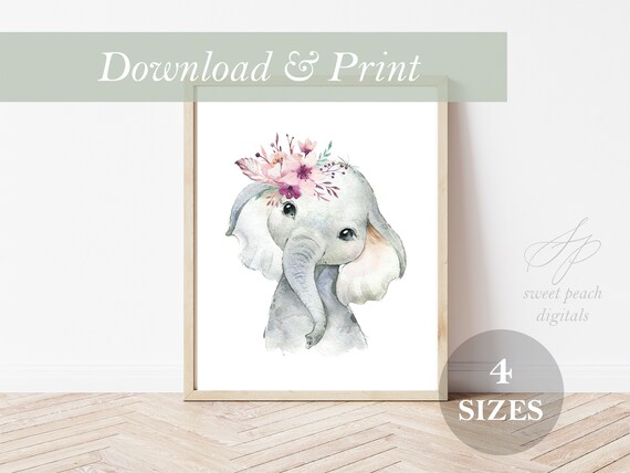 Boho Elephant Nursery Decor Wall Art Printable Digital Prints | Etsy