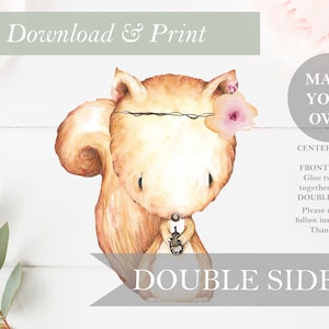 Woodland Squirrel Decor Cut Out Printable Stand Up Woodland Girl Baby Shower Decor Nursery Woodland Centerpieces DIY Digital Forest Woods