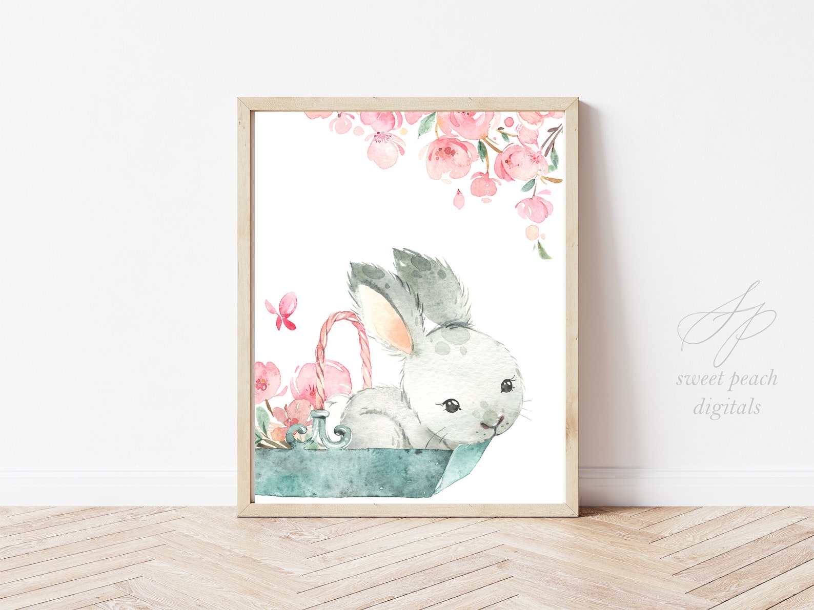 Bunny Nursery Decor Rabbit Wall Art Printable Digital Prints Girl ...