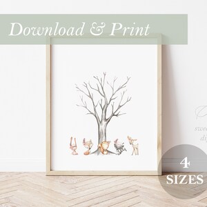 Guest Book Alternative Woodland Fingerprint Tree Baby Shower Girl Digital Printable Guestbook Nursery Decor Wall Art Baby Print Forest Woods