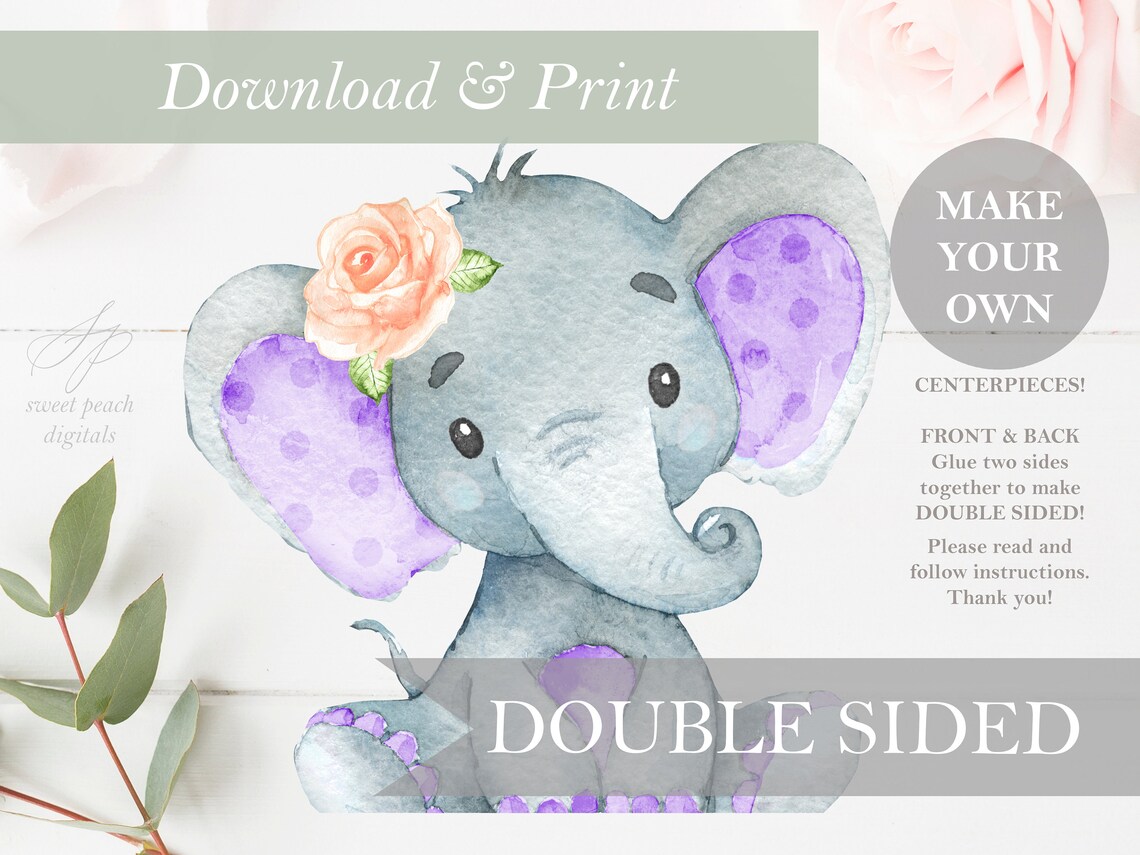 Elephant Decor Baby Shower Cut Out Printable Stand up Safari - Etsy