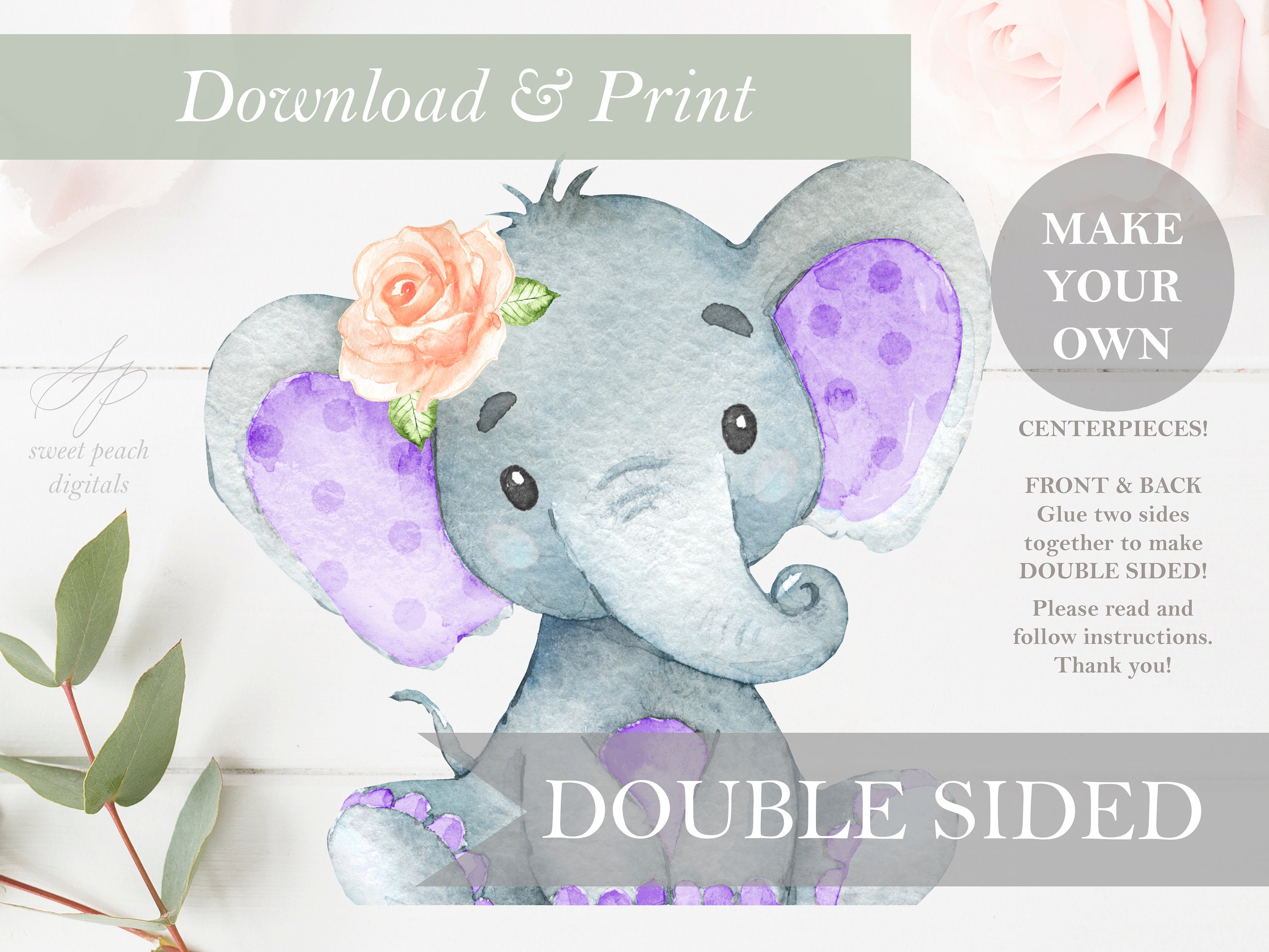 Elephant Decor Baby Shower Cut Out Printable Stand up Safari - Etsy