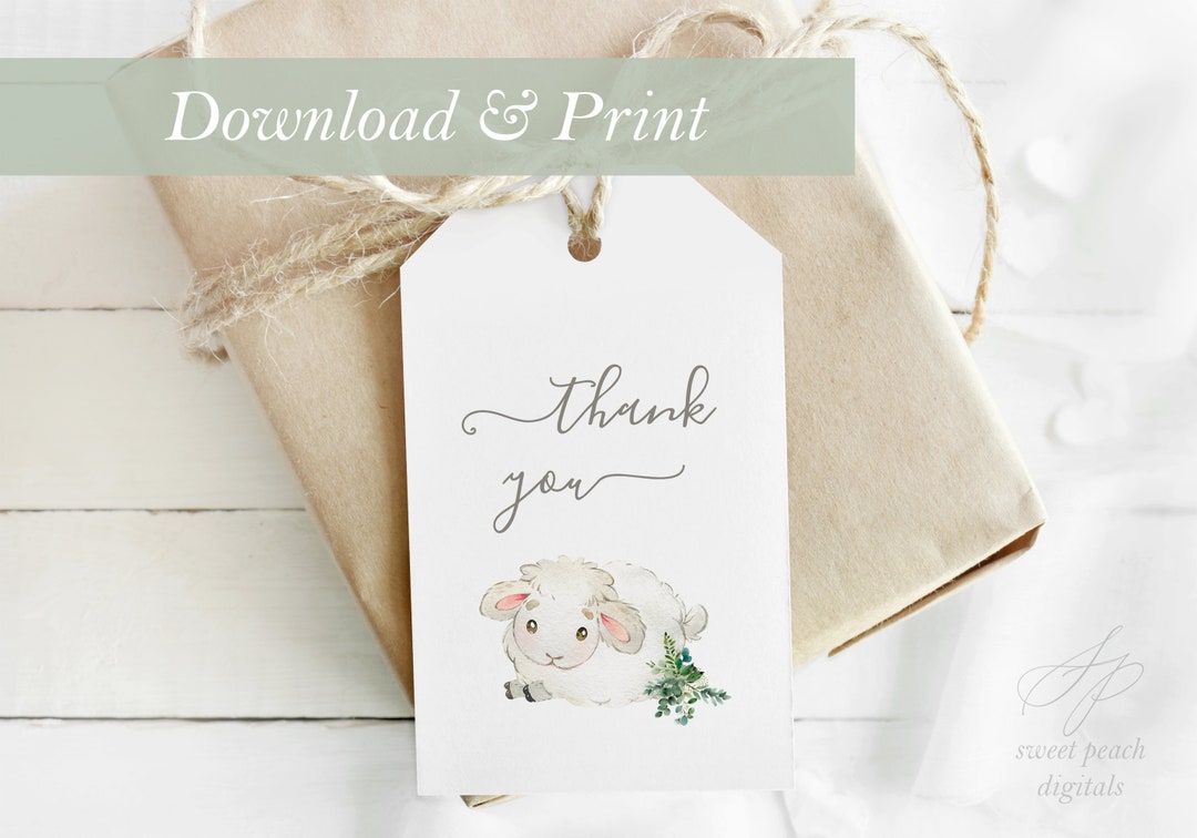 Farm Sheep Gift Tags Lamb Favor Tag Baby Shower Birthday Eucalyptus Digital Printable Girl Decor ...