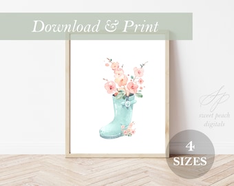 Rainboot Nursery Floral Wall Art Flower Decor Printable Digital Prints Watercolor Flower Floral Bouquet Nursery Baby Girl 11x14 8x10 5x7