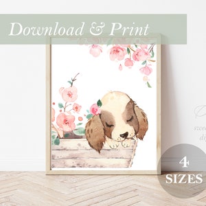 Cachorro vivero decoración pared arte imprimible impresiones digitales niña acuarela niña mejor amiga cachorros niña DIY regalo cachorro vivero decoración perrito