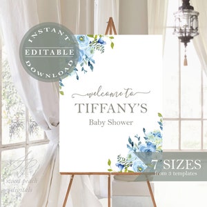 Editable Welcome Baby Shower Sign Flower Floral Girl Boy Digital Printable Decor Party Signs Baby Print Custom Print Adobe Reader DIY Sign