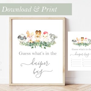 Farm Baby Shower Game Diaper Bag Card Digital Farmer Guess What is in Chicken Rooster Barnyard Barn Yard Decoration Decor Party Printable