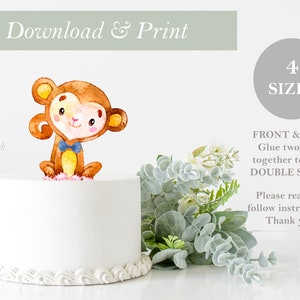 Scimmia Topper DOPPIO LATO stampabile Papillon ritagliato Safari torta di compleanno Baby Shower Decor centrotavola vivaio fai da te File digitale Jungle Art