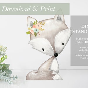 Fox Baby Shower Table Decoration Woodland Party Decor Gender Neutral Stand Up Cut Out Printable Girl Nursery Centerpieces DIY Digital Forest