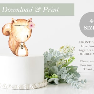 Squirrel Topper DOUBLE SIDED Printable Flower Cut Out Woodland Birthday Cake Baby Shower Decor Nursery Centerpieces DIY Digital File Forest