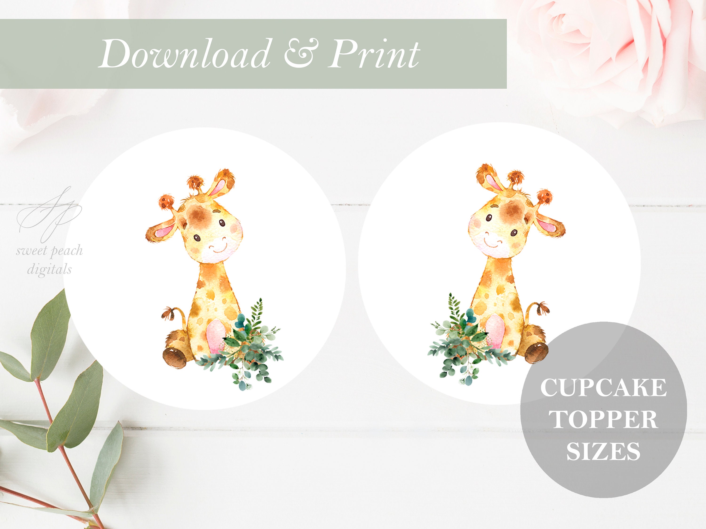 Giraffe Cupcake Topper Digital Printable Cup Cake Decoration | Etsy
