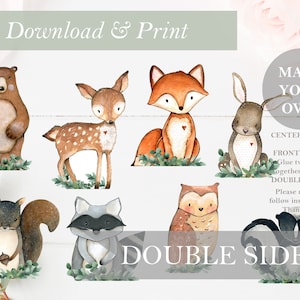 Woodland Baby Shower Table Decor Party Theme Forest Stand Up Animal Cut Out Printable Nursery Centerpieces DIY Digital Woods Do It Yourself