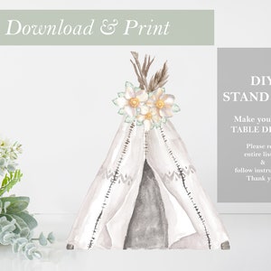 Teepee Woodland Table Decoration Baby Shower Party Decor Gender Neutral Stand Up Cut Out Printable Girl Nursery Centerpieces DIY Digital
