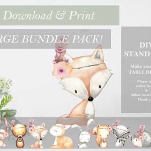Woodland Baby Shower Table Decor Printable Cut Out Stand Up Forest Girl Party Decor Nursery Woods Creatures Centerpieces DIY Digital Animal