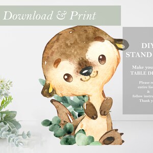 Otter Cut Out Digital Stand Up Woodland Printable Forest Animal Theme Woodland Baby Shower Decor Centerpiece DIY Birthday Nursery Decoration