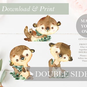 Otter-Baby-Dusche-Dekor DOUBLE SIDED Tier Ausschnitt Printable aufstehen Junge Mädchen Geschlecht Neutral Dekor Kinderzimmer Herzstücke DIY Digitale Kunst