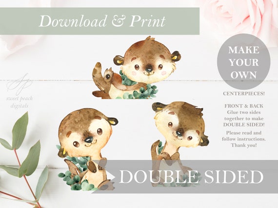 Otter Baby Shower Decor DOUBLE SIDED Animal Cut Out Printable - Etsy