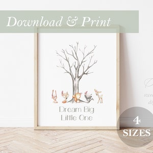 Guest Book Alternative Woodland Fingerprint Tree Baby Shower Dream Big Little One Digital Printable Guestbook Nursery Decor Wall Art Print