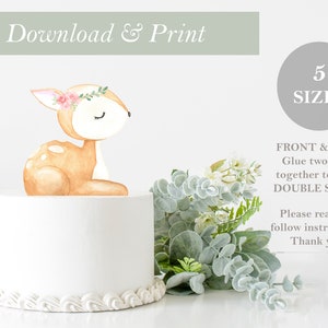 Fawn Topper DOUBLE SIDED Printable Flower Cut Out Woodland Birthday Cake Baby Shower Decor Nursery Centerpieces DIY Digital File Deer Forest