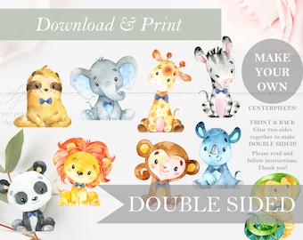 9 Safari Baby Shower Decor DOUBLE SIDED Animal Cut Out Printable Stand Up Boy Decor Nursery Safari Zoo Jungle Centerpieces DIY Digital Art