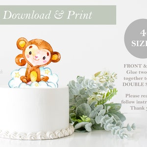 Topper scimmia nuvola, doppia faccia stampabile ritagliata, Safari nella giungla, torta di compleanno, baby shower, decoro, centrotavola per nursery, fai da te, file digitale
