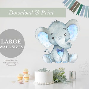 Grande menino elefante cortado para impressão, gravata borboleta safari, decoração de chá de bebê, peças centrais do berçário, faça você mesmo, parede digital de animais do zoológico