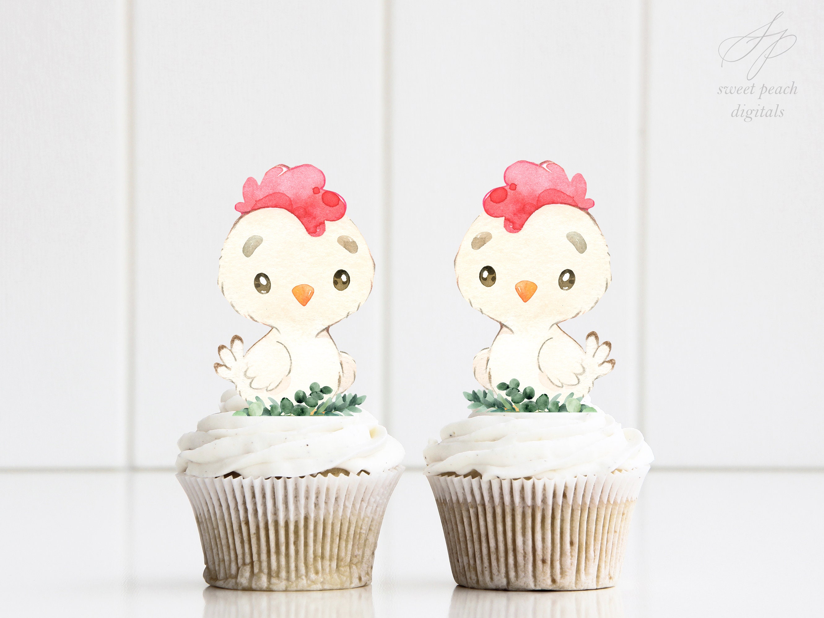 Rooster Chick Farm Cupcake Topper Woodland Digital Printable Cup Cake ...
