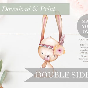 DOUBLE SIDED Bunny Cut Out Printable Stand Up Woodland Girl Rabbit Baby Shower Decor Nursery Forest Animal Centerpiece DIY Digital Cut Outs