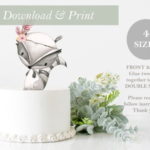 Raccoon Topper DOUBLE SIDED Printable Flower Cut Out Woodland Birthday Cake Baby Shower Decor Nursery Centerpieces DIY Digital File Forest