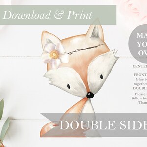 Boho Fox Table Decoration Woodland Baby Shower Party Decor Double Side Gender Neutral Cut Out Printable Girl Nursery Centerpiece DIY Digital