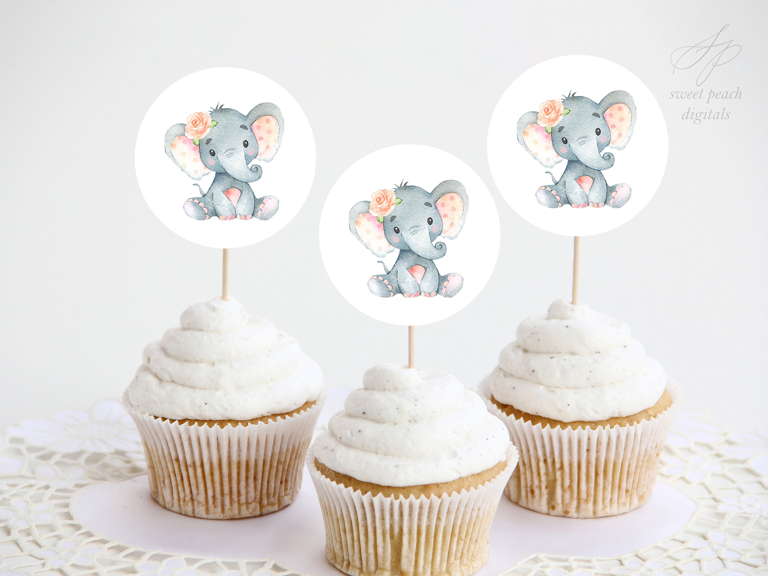 Elephant Cupcake Topper Digital Printable Cup Cake Decoration Etsy