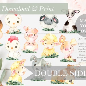 Farm Baby Shower Table Decor Barn Yard Animal Cut Out Printable Stand Up Barn Yard Centerpiece DIY Digital Double Sided Rooster Sheep Pig