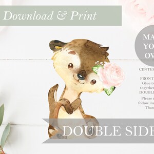Otter Table Decoration Woodland Baby Shower Birthday Party Decor Double Sided Cut Out Forest Printable Nursery Centerpiece DIY Digital Woods